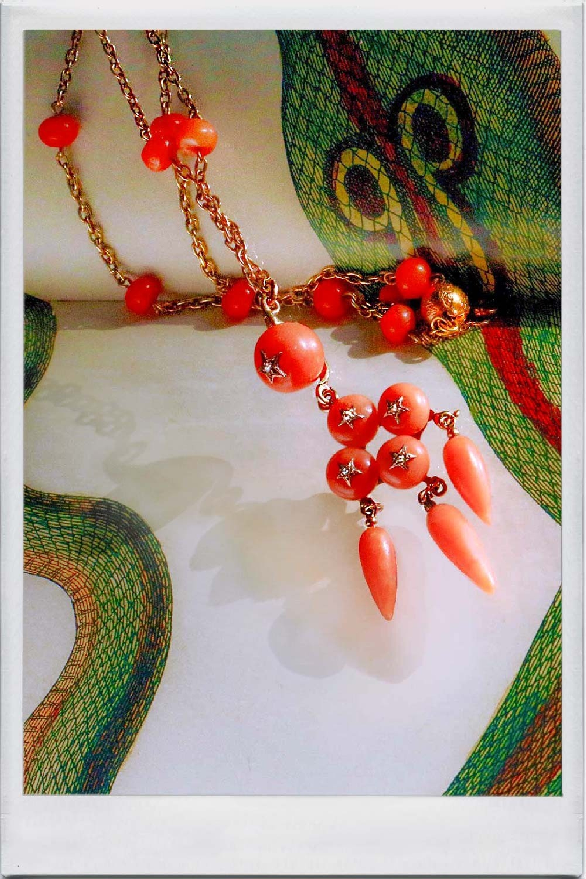 Coral and diamond necklace