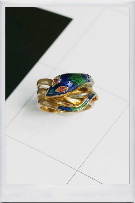 Enameled snake ring